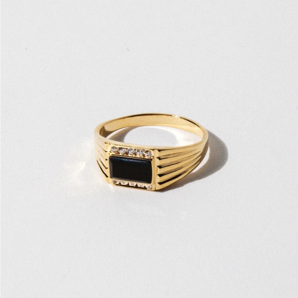 Child of Wild Gold Onyx Signet Ring with Crystal Accents